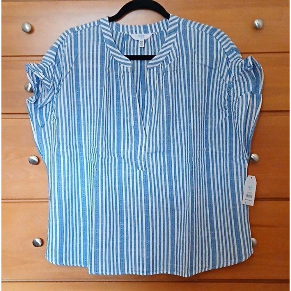 NWT Time and Tru Womens 22 XXXL Blue White Striped Ruffle Sleeveless Tank Top